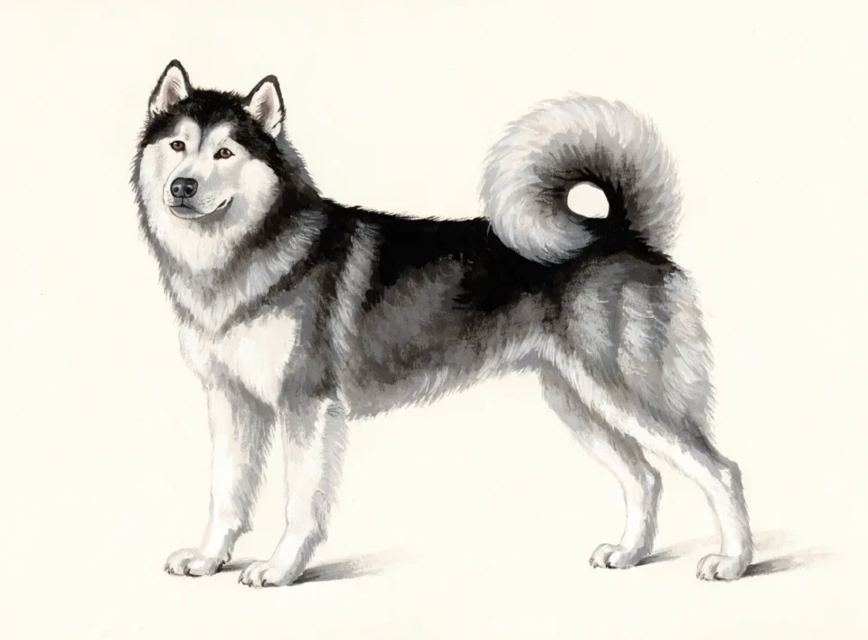 Illustrasjon av hunderasen alaskan malamute