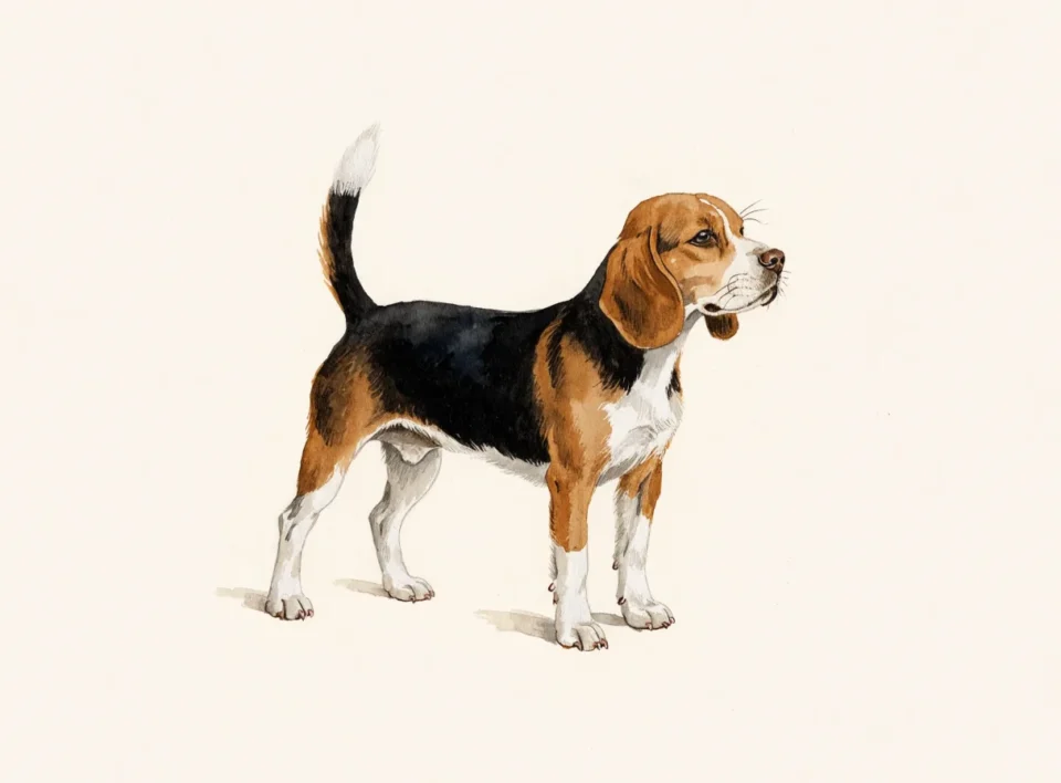 Illustrasjon av hunderasen beagle