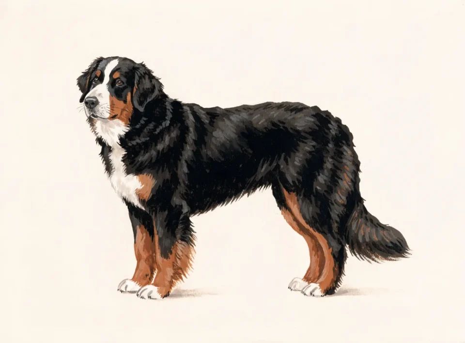 Illustrasjon av hunderasen berner sennenhund