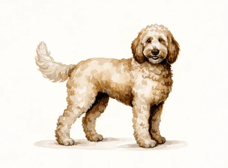 Illustrasjon av hunderasen goldendoodle