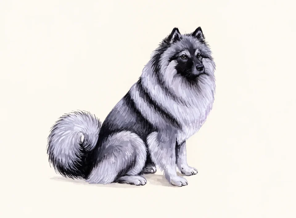 Illustrasjon av hunderasen keeshond