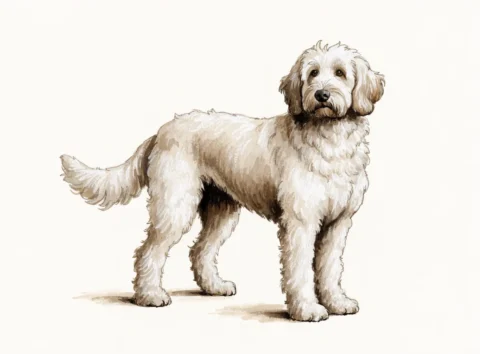 Illustrasjon av hunderasen labradoodle