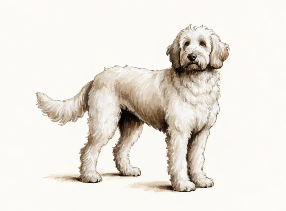 Illustrasjon av hunderasen labradoodle