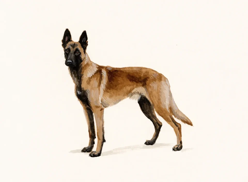 Illustrasjon av hunderasen malinois