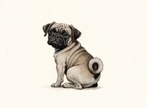 Illustrasjon av hunderasen mops