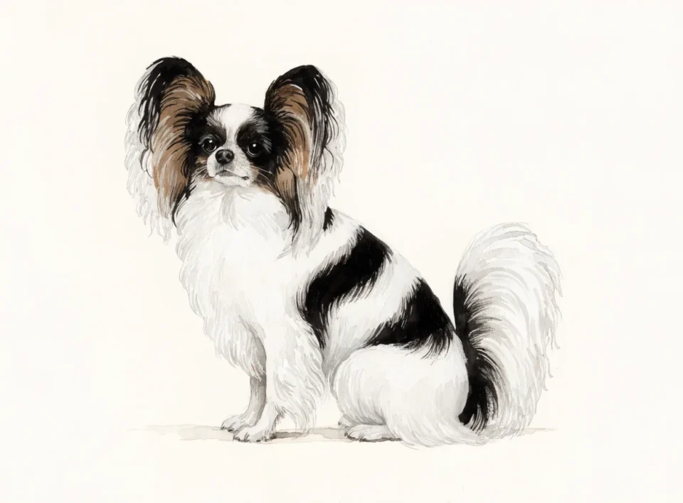 Illustrasjon av hunderasen papillon