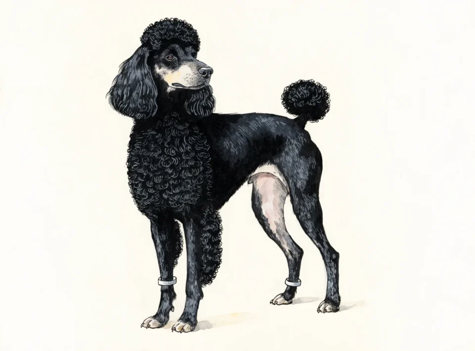 Illustrasjon av hunderasen puddel