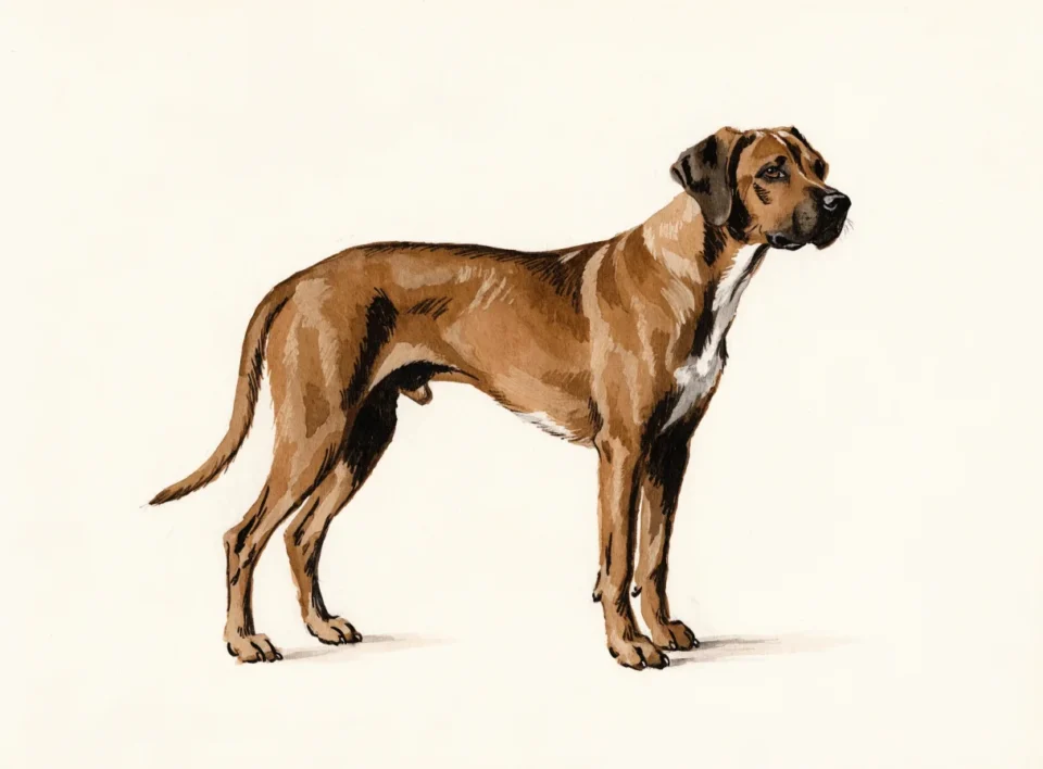 Illustrasjon av hunderasen rhodesian ridgeback