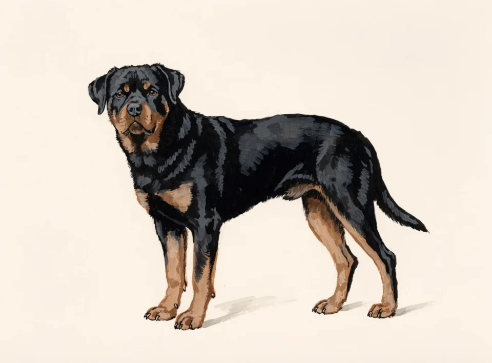 Illustrasjon av hunderasen rottweiler