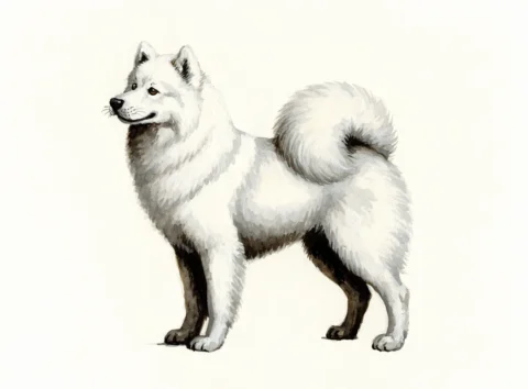 Illustrasjon av hunderasen samojed