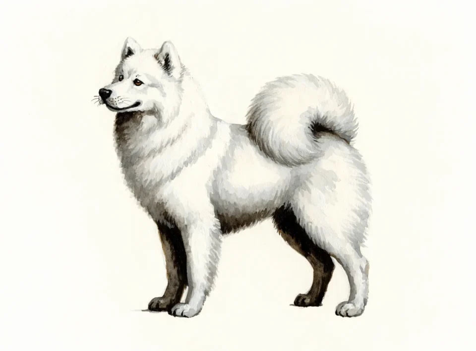 Illustrasjon av hunderasen samojed