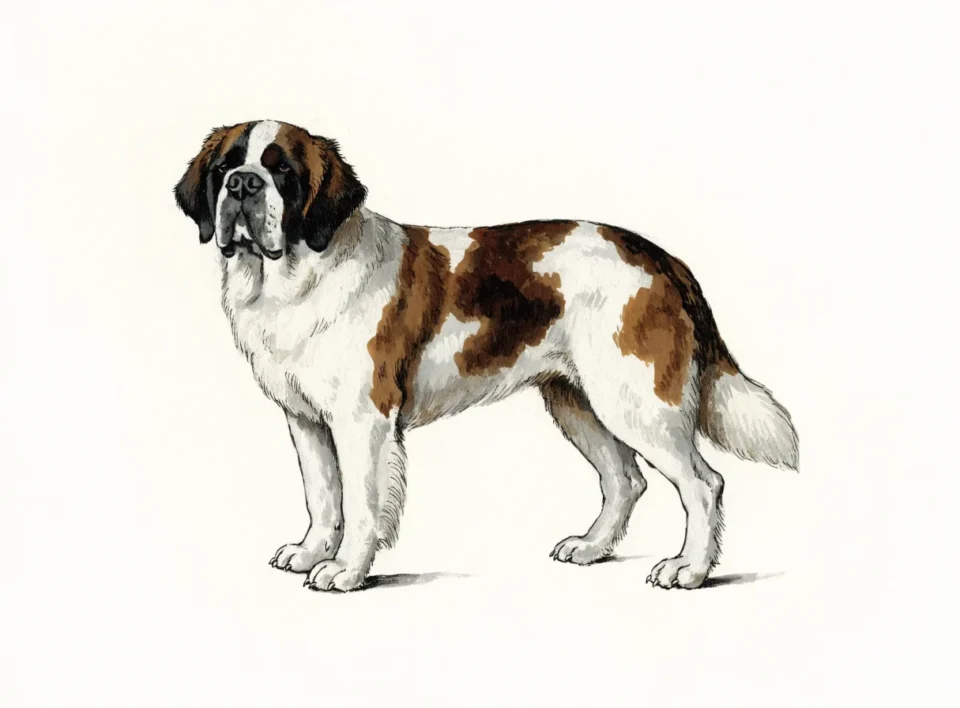 Illustrasjon av hunderasen sankt bernhardshund