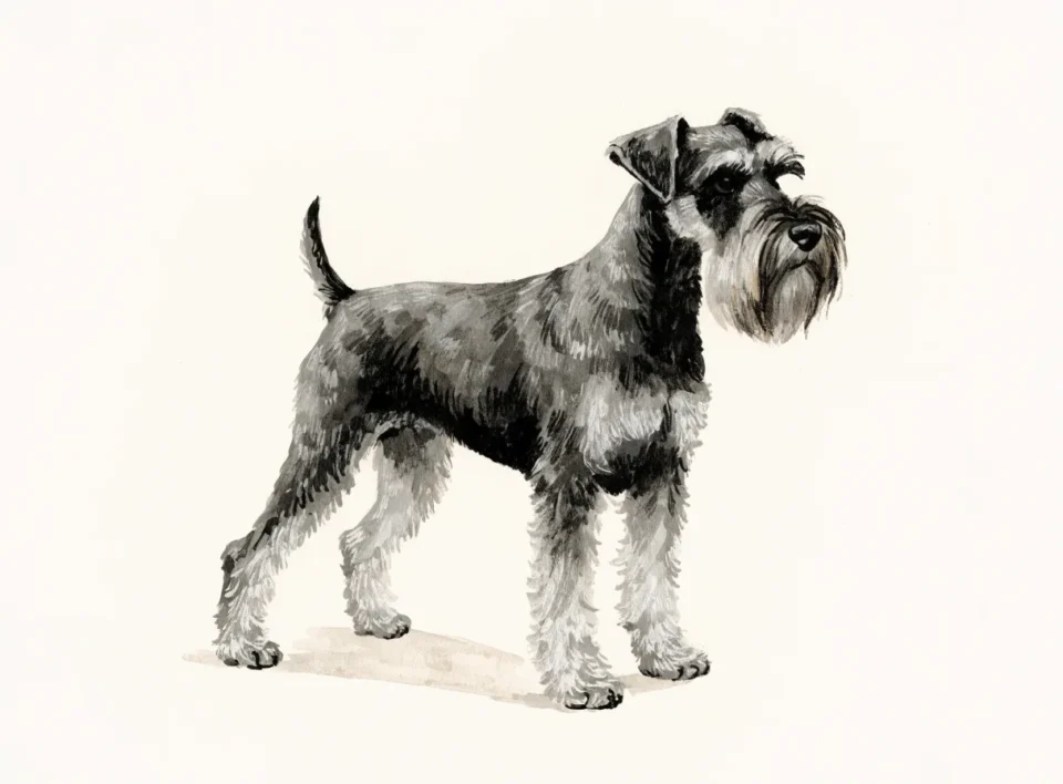 Illustrasjon av hunderasen schnauzer (mellomschnauzer)