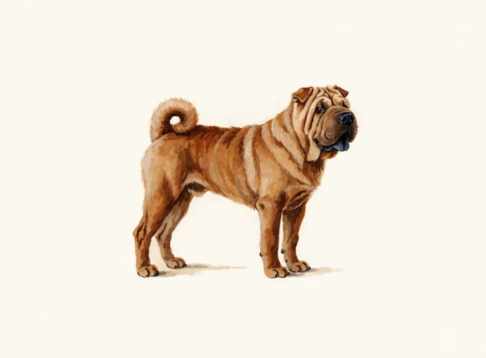 Illustrasjon av hunderasen shar pei