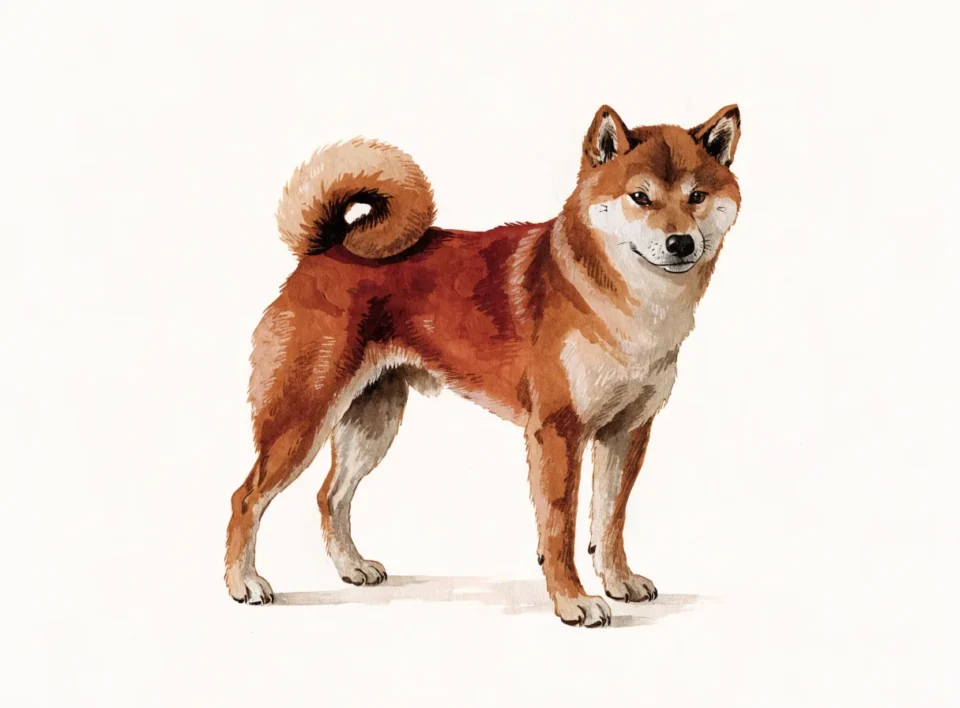 Illustrasjon av hunderasen shiba